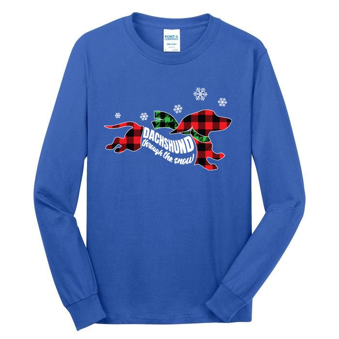 Dachshundthrough The Snow Doxie Dog Plaid Christmas Cool Gift Tall Long Sleeve T-Shirt