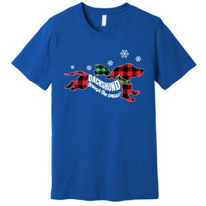 Dachshundthrough The Snow Doxie Dog Plaid Christmas Cool Gift Premium T-Shirt