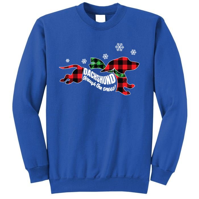 Dachshundthrough The Snow Doxie Dog Plaid Christmas Cool Gift Tall Sweatshirt