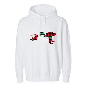 Dachshundthrough The Snow Doxie Dog Plaid Christmas Cool Gift Garment-Dyed Fleece Hoodie