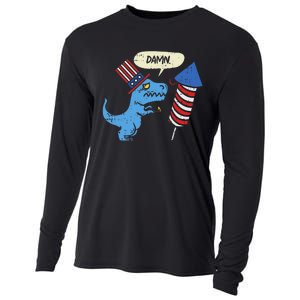 Damn TRex Short Hands Firecracker Funny Firework 4th Of July Cooling Performance Long Sleeve Crew