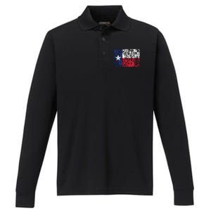 Distressed Texas State Flag Houston Austin Tx El Paso Performance Long Sleeve Polo