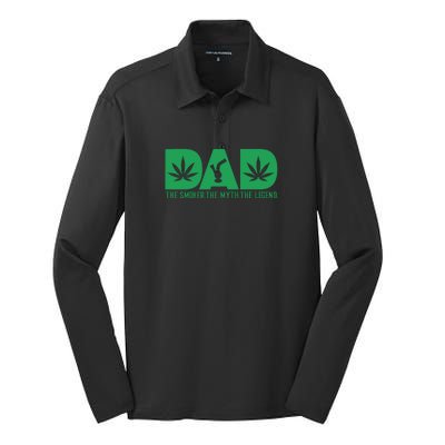 Dad The Smoker The Myth The Legend Smoke Marijuana Silk Touch Performance Long Sleeve Polo