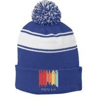 Dallas Texas Skyline Cityscape Great Gift Stripe Pom Pom Beanie