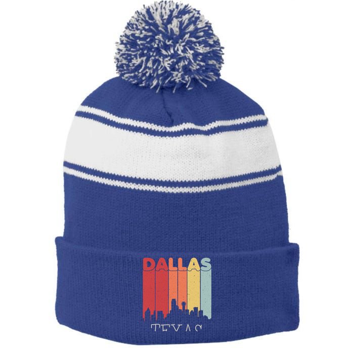 Dallas Texas Skyline Cityscape Great Gift Stripe Pom Pom Beanie