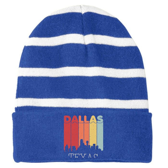 Dallas Texas Skyline Cityscape Great Gift Striped Beanie with Solid Band