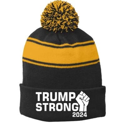 Donald Trump Strong 2024 Stripe Pom Pom Beanie