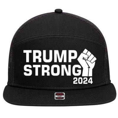 Donald Trump Strong 2024 7 Panel Mesh Trucker Snapback Hat