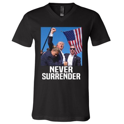 Donald Trump Shot Never Surrender 2024 V-Neck T-Shirt