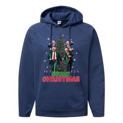 Dancing Trump Santa Merry Xmas Make Christmas Great Again Performance Fleece Hoodie