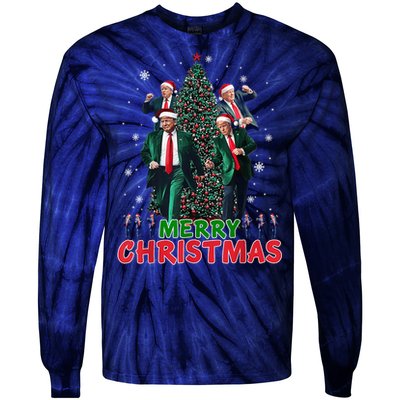 Dancing Trump Santa Merry Xmas Make Christmas Great Again Tie-Dye Long Sleeve Shirt