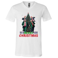 Dancing Trump Santa Merry Xmas Make Christmas Great Again V-Neck T-Shirt