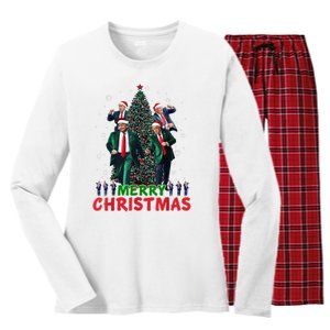 Dancing Trump Santa Merry Xmas Make Christmas Great Again Women's Long Sleeve Flannel Pajama Set 