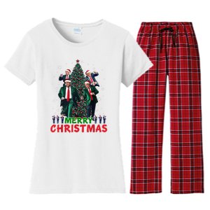 Dancing Trump Santa Merry Xmas Make Christmas Great Again Women's Flannel Pajama Set