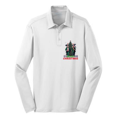 Dancing Trump Santa Merry Xmas Make Christmas Great Again Silk Touch Performance Long Sleeve Polo