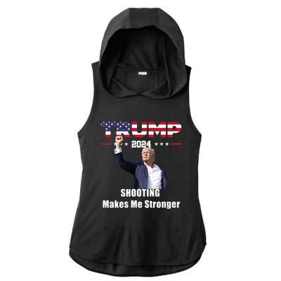 Donald Trump Shooting Makes Me Stronger Ladies PosiCharge Tri-Blend Wicking Draft Hoodie Tank