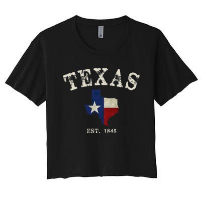 Distressed Texas State Flag Map Women's Crop Top Tee