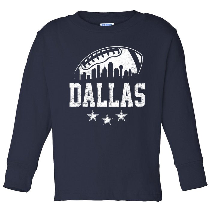 Dallas Texas Skyline Pride Vintage Dallas City Football Fan Toddler Long Sleeve Shirt