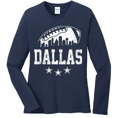 Dallas Texas Skyline Pride Vintage Dallas City Football Fan Ladies Long Sleeve Shirt