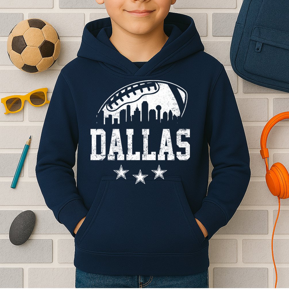 Dallas Texas Skyline Pride Vintage Dallas City Football Fan Kids Hoodie