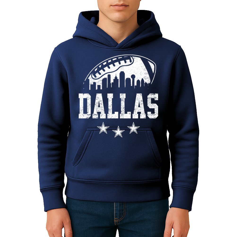 Dallas Texas Skyline Pride Vintage Dallas City Football Fan Kids Hoodie