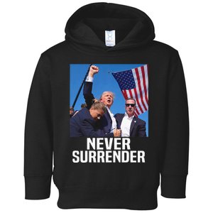 Donald Trump Shot Never Surrender 2024 Toddler Hoodie