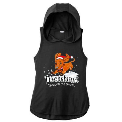 Dachshund Through Snow Funny Dachshund Christmas Gift Ladies PosiCharge Tri-Blend Wicking Draft Hoodie Tank