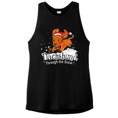 Dachshund Through Snow Funny Dachshund Christmas Gift Ladies PosiCharge Tri-Blend Wicking Tank