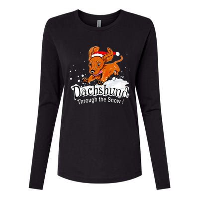 Dachshund Through Snow Funny Dachshund Christmas Gift Womens Cotton Relaxed Long Sleeve T-Shirt