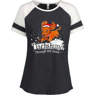 Dachshund Through Snow Funny Dachshund Christmas Gift Enza Ladies Jersey Colorblock Tee