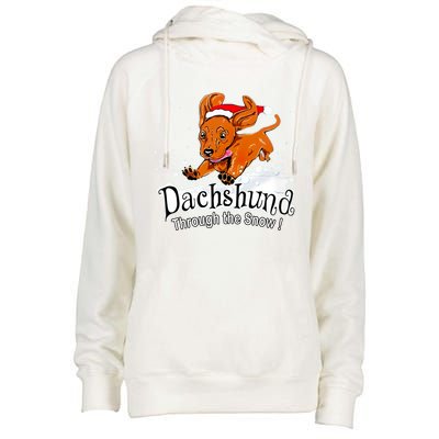 Dachshund Through Snow Funny Dachshund Christmas Gift Womens Funnel Neck Pullover Hood