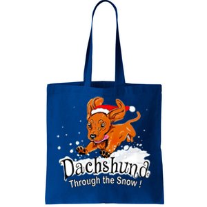 Dachshund Through Snow Funny Dachshund Christmas Gift Tote Bag