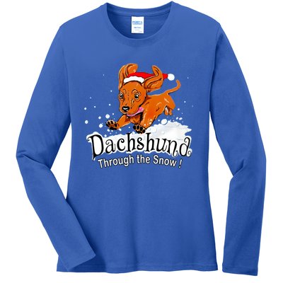 Dachshund Through Snow Funny Dachshund Christmas Gift Ladies Long Sleeve Shirt