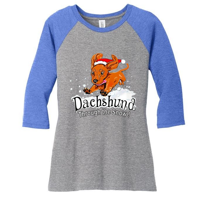 Dachshund Through Snow Funny Dachshund Christmas Gift Women's Tri-Blend 3/4-Sleeve Raglan Shirt