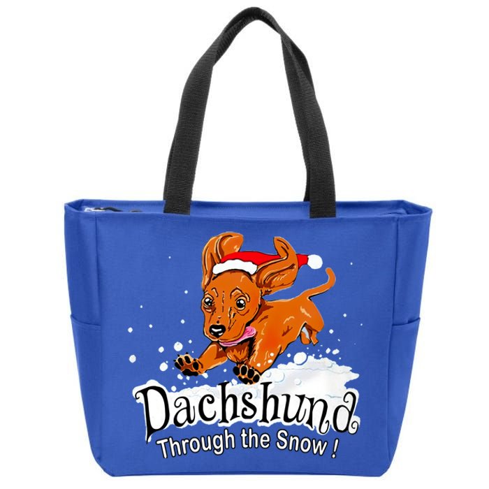 Dachshund Through Snow Funny Dachshund Christmas Gift Zip Tote Bag