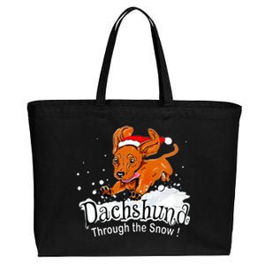 Dachshund Through Snow Funny Dachshund Christmas Gift Cotton Canvas Jumbo Tote