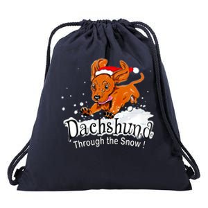 Dachshund Through Snow Funny Dachshund Christmas Gift Drawstring Bag