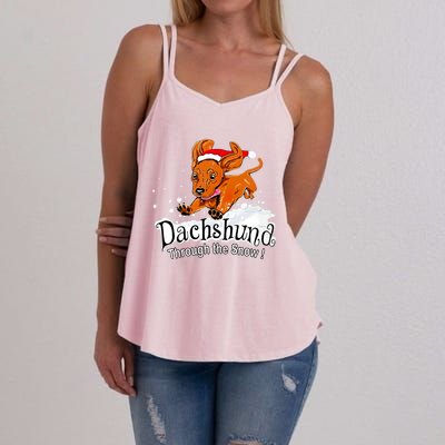 Dachshund Through Snow Funny Dachshund Christmas Gift Women's Strappy Tank