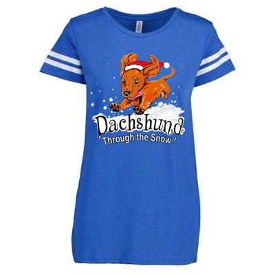 Dachshund Through Snow Funny Dachshund Christmas Gift Enza Ladies Jersey Football T-Shirt