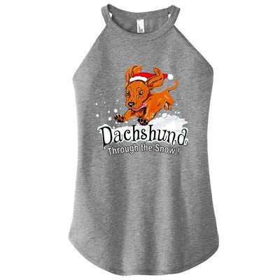 Dachshund Through Snow Funny Dachshund Christmas Gift Women’s Perfect Tri Rocker Tank