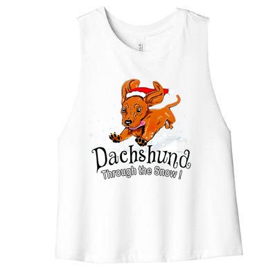 Dachshund Through Snow Funny Dachshund Christmas Gift Women's Racerback Cropped Tank