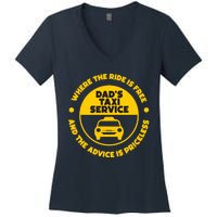 DadS Taxi Service Fathers Day Funny Dad Papa Chauffeur Cab Women's V-Neck T-Shirt