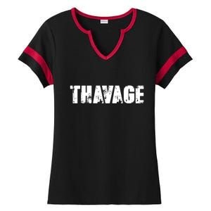 Distressed Thavage Savage Workout Gym Bodybuilding Ladies Halftime Notch Neck Tee