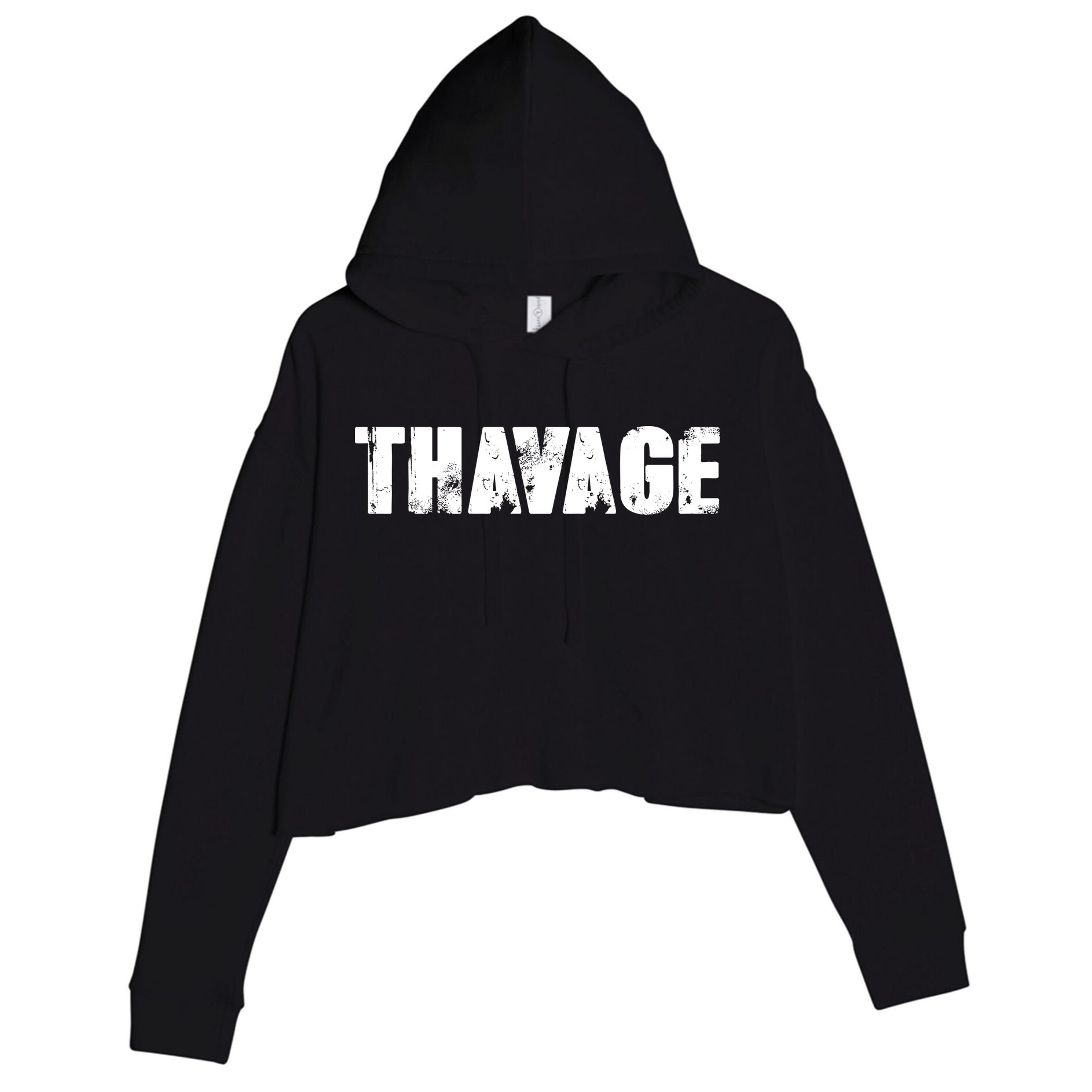 Distressed Thavage Savage Workout Gym Bodybuilding Crop Fleece Hoodie