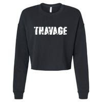 Distressed Thavage Savage Workout Gym Bodybuilding Cropped Pullover Crew