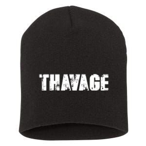 Distressed Thavage Savage Workout Gym Bodybuilding Short Acrylic Beanie