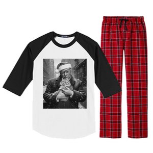 Donald Trump Santa Cat Christmas Funny Patriotic Cat Lover Great Gift Raglan Sleeve Pajama Set