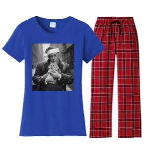 Donald Trump Santa Cat Christmas Funny Patriotic Cat Lover Great Gift Women's Flannel Pajama Set