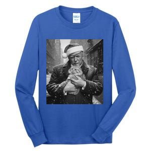 Donald Trump Santa Cat Christmas Funny Patriotic Cat Lover Great Gift Tall Long Sleeve T-Shirt