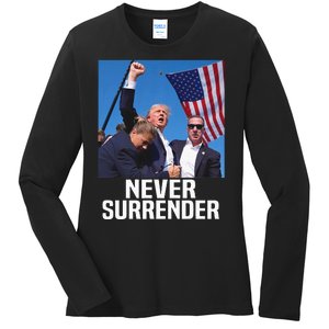 Donald Trump Shot Never Surrender 2024 Ladies Long Sleeve Shirt